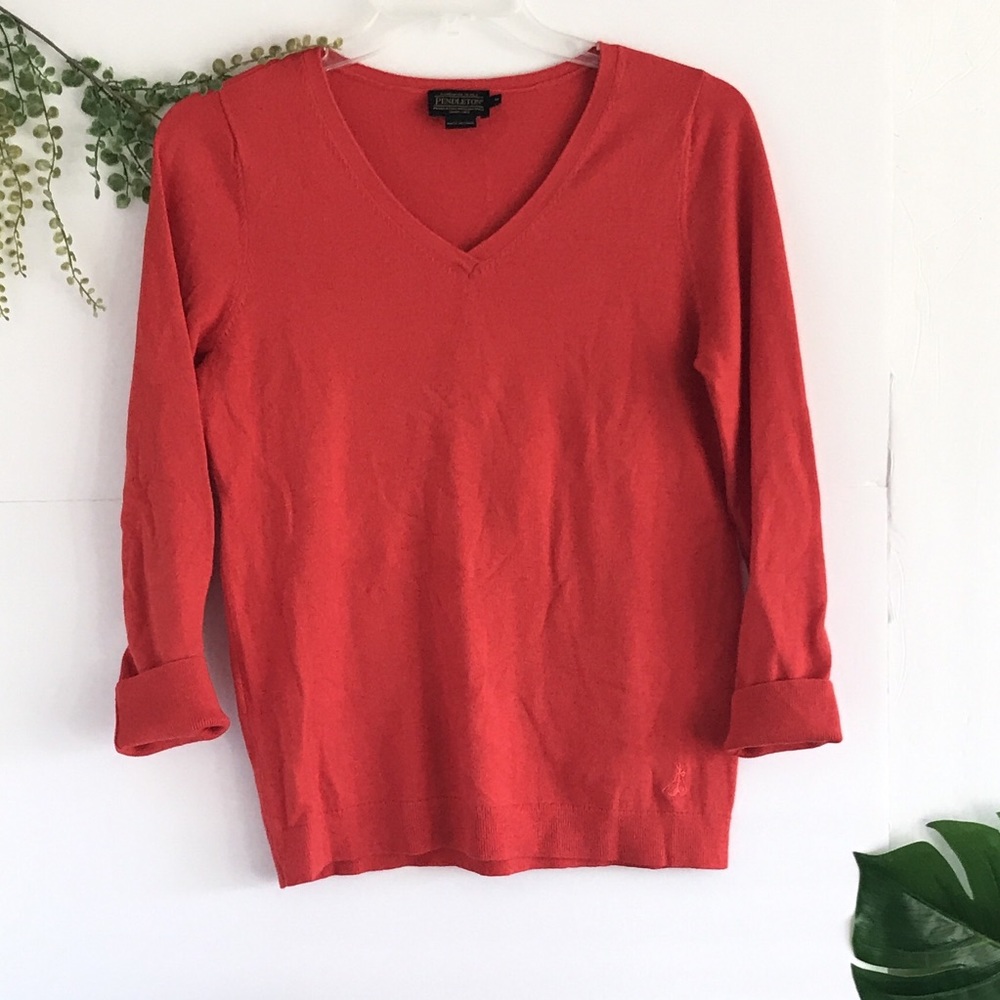 Pendleton cashmere blend sweater red orange v neck